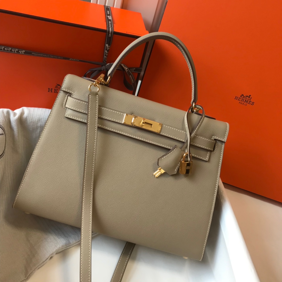 Hermes Kelly 32cm Handbag Shoulder Bag in Grey Epsom Leather